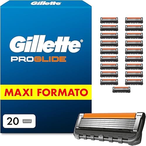Gillette lot de 20 Recharges de Rasoir pour Hommes Proglide, authentiques, Cartouche A 5 Lames Ultra-Affutées, Nouvelle Lubrification, Bande Lubrifiante x2, Rasage du Visage Flexible