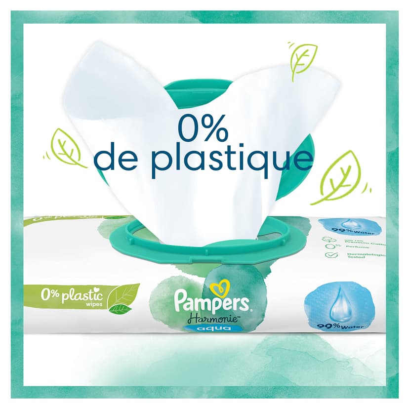 Pampers Harmonie Aqua Wet Wipes - 15 Packs of 48 Wipes, Restores Skin's Natural pH Value, Light Lotion with 99% Water - 6