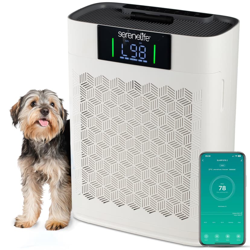SereneLife Air Purifier for Large Room upto 100m² – HEPA Filter for Pets Dust Odor, Better Sleep, Allergies and Smoke, Smart WiFi App Control, Quiet Sleep Mode for Bedroom and Home Office (White) - 1