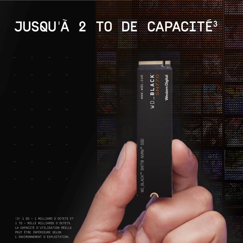 WD_BLACK SN770 SSD 1 To, Disque SSD Interne, Vitesse de lecture jusqu'à 5150 Mo/s, M.2 2280 NVMe SSD, PCIe Gen 4.0, Haute performance disque de jeu, Noir - 3