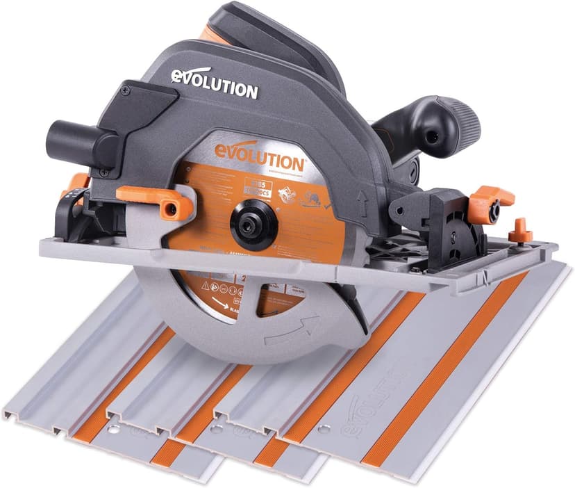 Evolution Power Tools Scie Circulaire avec Rail 3 Pièces de 1020 mm - Lame Multi-Matériaux, Coupe le Bois, le Métal, le Plastique - Adaptateur de Prise de Poussières inclus - 185mm, 230v - R185CCSX - 1