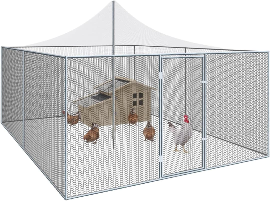 IDMarket - Aviary 12 m² chicken coop enclosure 3 x 4 m Galvanised steel mesh roof