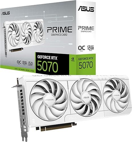 ASUS PRIME NVIDIA GeForce RTX 5070 OC Edition, 12GB GDDR7, 192 Bit, PCIe 5.0, 2.5 Slot Design, 3 Axial-Tech Fans, 1 HDMI 2.1, 3 DisplayPort 2.1, White, PRIME-RTX5070-O12G-WHITE