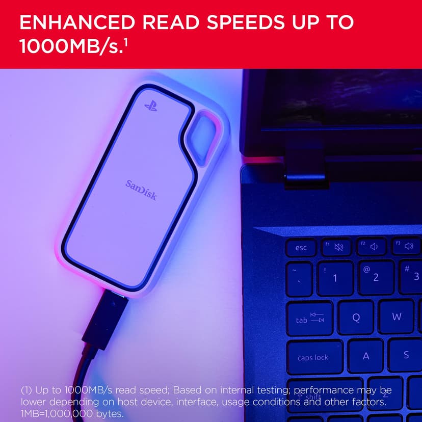 SANDISK Extreme Portable SSD for PS5 1TB (Officially Licensed for PlayStation 5 Consoles and PC's, read speeds up to 1000 MB/s, Drop Protection, USB 3.2 Gen2, Discord Nitro 1 Month Trial) - 3