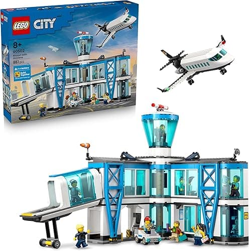 LEGO City Airport with Airplane Toy - Miniature Model Kit w/Terminal, Plane, Tug Car, Bridge, 9 Minifigures & Accessories - Birthday Gift Idea for 8+ Year Old Boys - 60502
