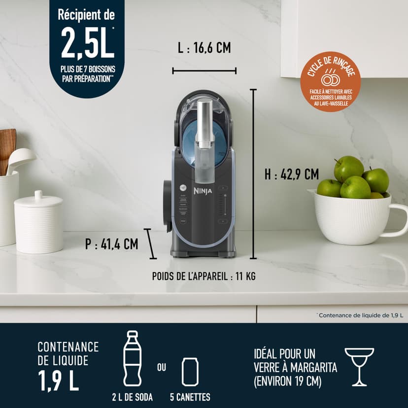 Ninja SLUSHi Ice Drink Maker, Make Slush, Frozen Cocktails, Frappé, Milkshakes and Ice Fruit Juice, No Ice Cream or Preparation Required, WhisperChill Technology, 1.9L Capacity, Blue and Grey FS301EU - 9