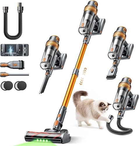 SMOTURE Cordless Vacuum Cleaner,50Kpa/600W Powerful Stick Vacuum with Self-Standing Design &1m Flexible Hose, 65Mins(eco) Runtime Anti-Hair Wrap Cordleme Carpet Hard Floor Car Pet Hair