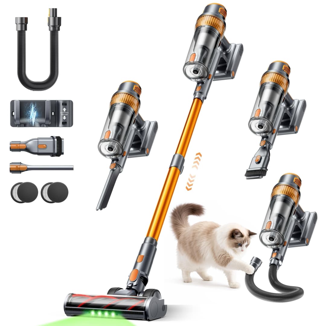 SMOTURE Cordless Vacuum Cleaner,50Kpa/600W Powerful Stick Vacuum with Self-Standing Design &1m Flexible Hose, 65Mins(eco) Runtime Anti-Hair Wrap Cordleme Carpet Hard Floor Car Pet Hair