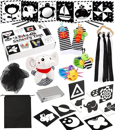 Perbabe Livre Tissu Bébé, 31 PCS Livre Noir et Blanc Bébé…