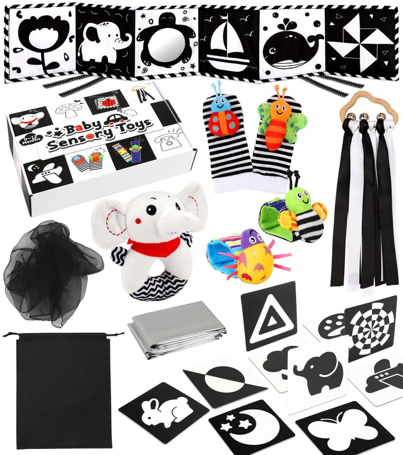 Perbabe Livre Tissu Bébé, 31 PCS Livre Noir et Blanc Bébé… - 1