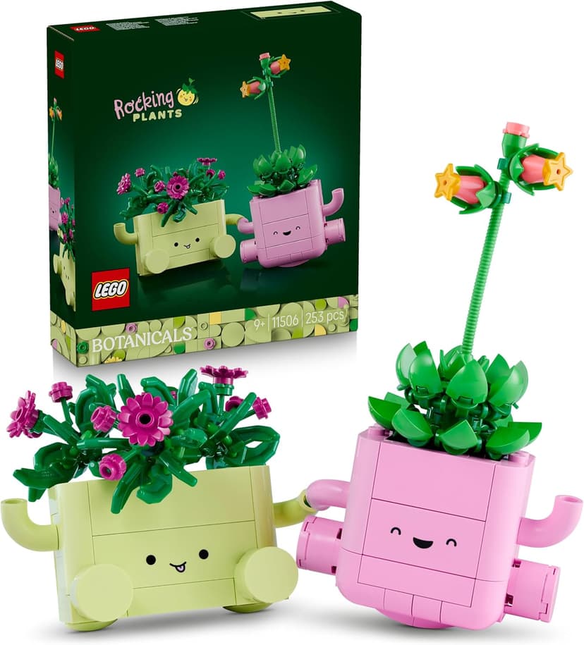 LEGO Botanicals Rocking Plants - Artificial Flowers Set - incl. 2 Faux Plants & 2 Pastel Coloured Pots for Bedroom Decor - DIY Gift Idea for 9+ Year Old Girls & Adults - 11506 - 1