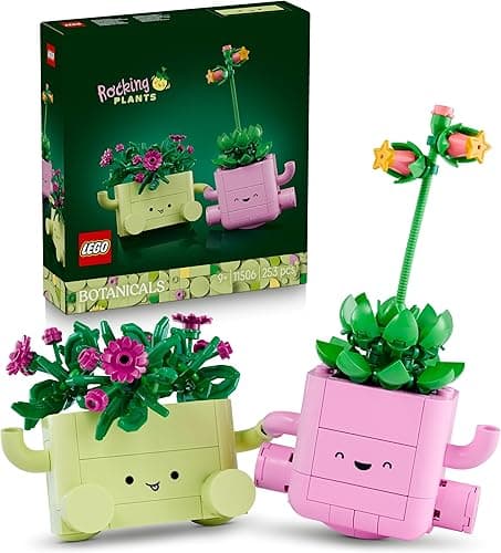 LEGO Botanicals Rocking Plants - Artificial Flowers Set - incl. 2 Faux Plants & 2 Pastel Coloured Pots for Bedroom Decor - DIY Gift Idea for 9+ Year Old Girls & Adults - 11506