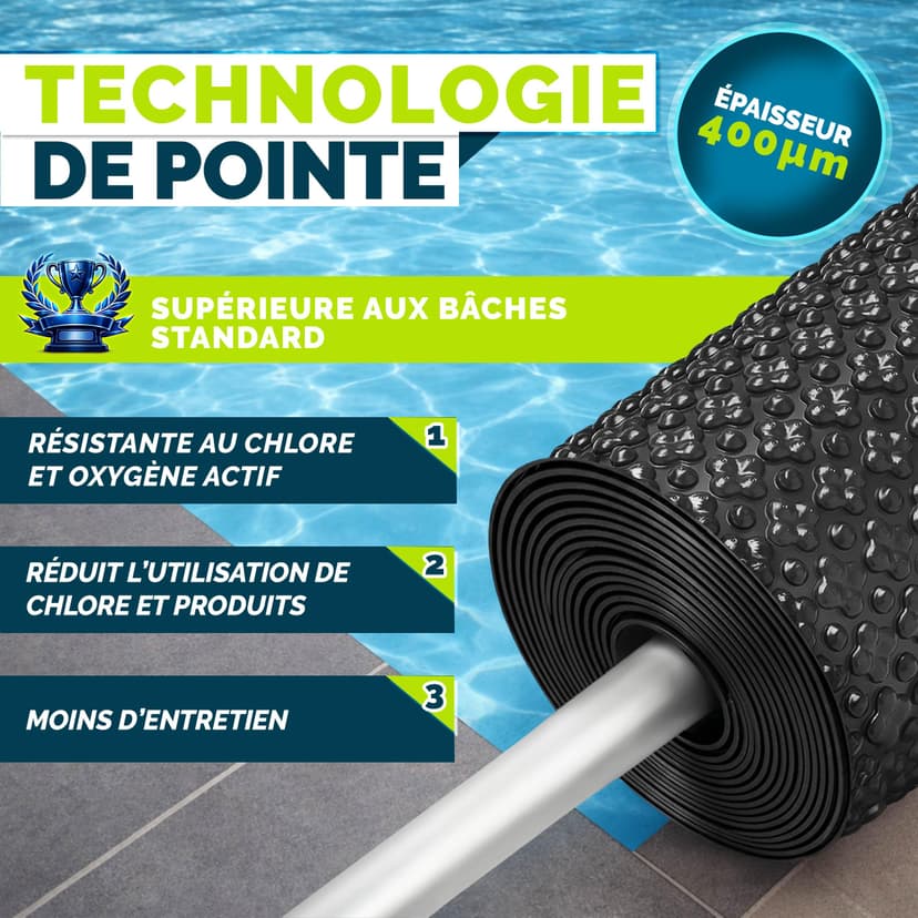 tillvex Elite Pool Solar Foil 400 µm Rectangular 549 x 274 cm Premium Solar Tarpaulin ProHeat QB4 Heat Tarpaulin Can Be Cut to Size Solar Cover Pool Heating for Water Heating - 3