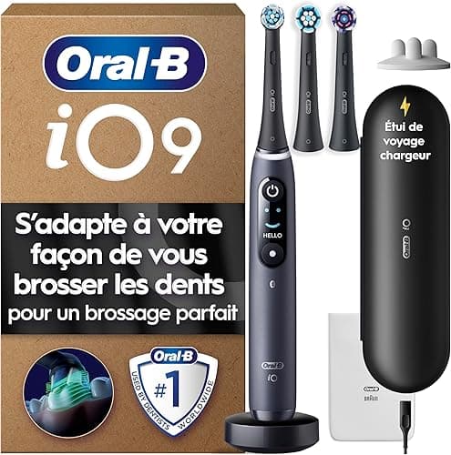 Oral-B iO9 Black Electric Toothbrush, 3 Brushes, 1 Travel Case Charger, 1 Pouch, 1 Brush Holder