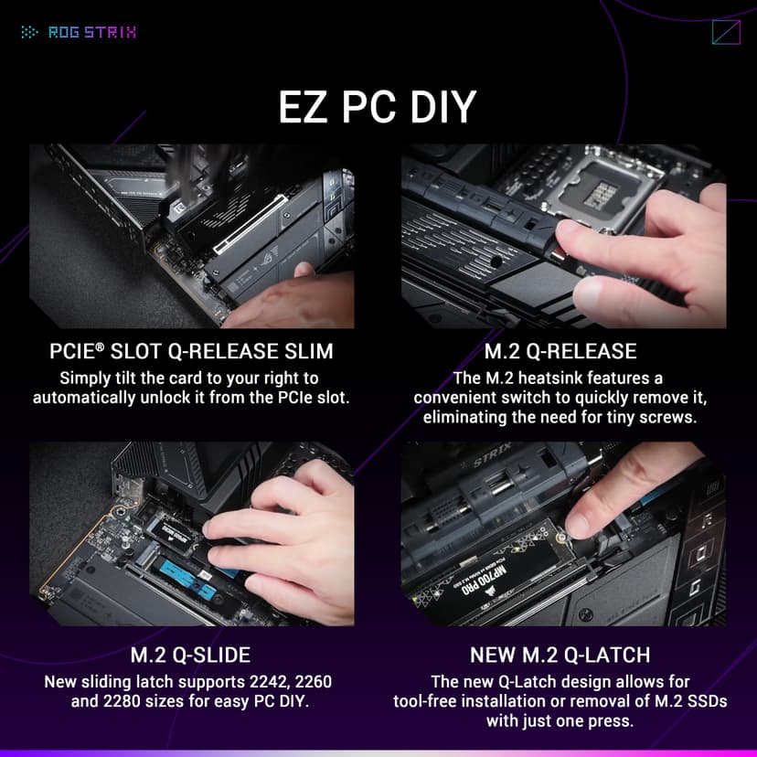 ASUS Intel ROG Strix Z890-E Gaming WiFi ATX motherboard, 18+1+2+2 power stages, DDR5 slots, PCIe 5.0 w/ full support for next-gen GPUs, seven M.2 slots, WiFi 7, AI Overclocking, AI Networking II - 5