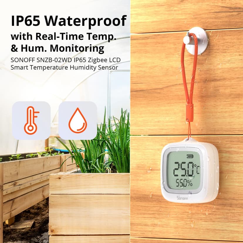 SONOFF SNZB-02WD IP65 Zigbee LCD Capteur Intelligent de Température et d'Humidité, étanche pour Serre/Salle de bain, Surveillance via APP avec Graphiques, Installation Flexible - 2