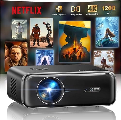 Vidéoprojecteur 4K【Netflix Inclus/Dolby】 1400 ANSI Projecteur Vidéo 4K Auto Focus/Keystone WiFi Bluetooth FHD 1080P, HDR10, Smart Rétroprojecteur Portable WiFi6 Extérieur Zoom50% Cadeau/Home Cinéma