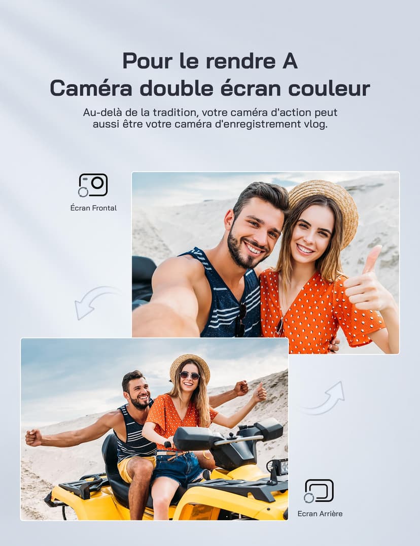 WOLFANG 4K 60FPS Caméra Sport GA400, 20MP WiFi 8M Corps Etanche Action Camera, 40M Sous-Marine Ultra HD 170 °Grand Angle, Sac à Main, EIS, Télécommande 2x1350mAhBatteries et Kit d'accessoires - 4