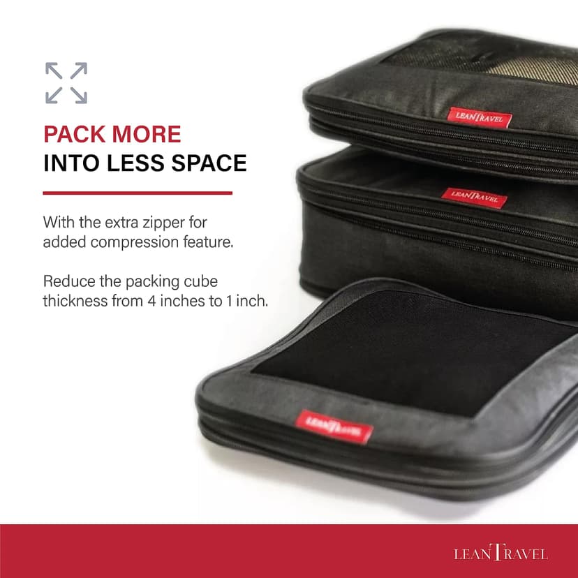 LeanTravel Compression Packing Cubes Luggage Organizers (3) Set (Black) - 8