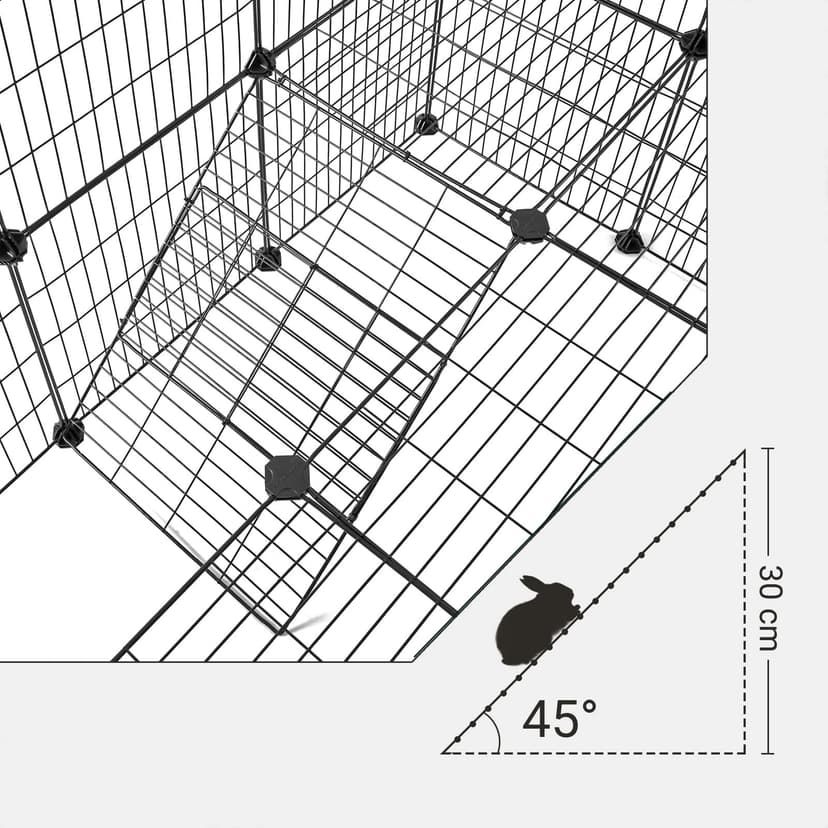 SONGMICS Clôture pour Animaux Domestiques, 2 Niveaux, Enclos Modulable, pour Petits Animaux, Hamsters, Lapins, Cochon d’Inde, Panneaux Grillagés, Usage Intérieur, 143 x 73 x 71 cm, Noir LPI02H - 5