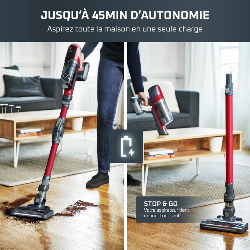 Rowenta X-Pert 6.60 Smart Aspirateur Balai sans fil, Tube Flex, Idéal pour les Poils D'animaux, Léger, Puissance 100W, Autonomie 45min, LED RH6471WO, Noir/Rouge - 9