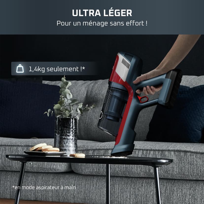 Rowenta X-Pert 6.60 Smart Aspirateur Balai sans fil, Tube Flex, Idéal pour les Poils D'animaux, Léger, Puissance 100W, Autonomie 45min, LED RH6471WO, Noir/Rouge - 8