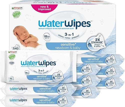 WaterWipes Sensitive+ Newborn & Baby Wipes, 540 Count (9 …