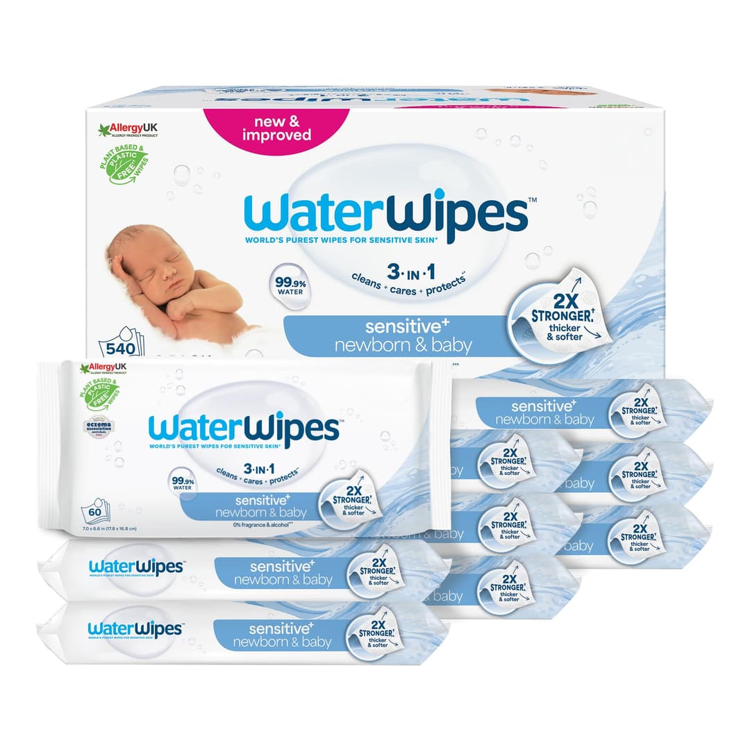 WaterWipes Sensitive+ Newborn & Baby Wipes, 540 Count (9 …
