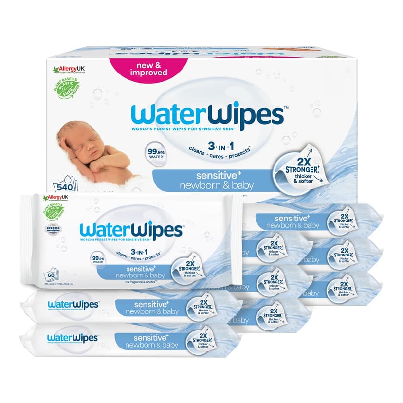 WaterWipes Sensitive+ Newborn & Baby Wipes, 540 Count (9 … - 1