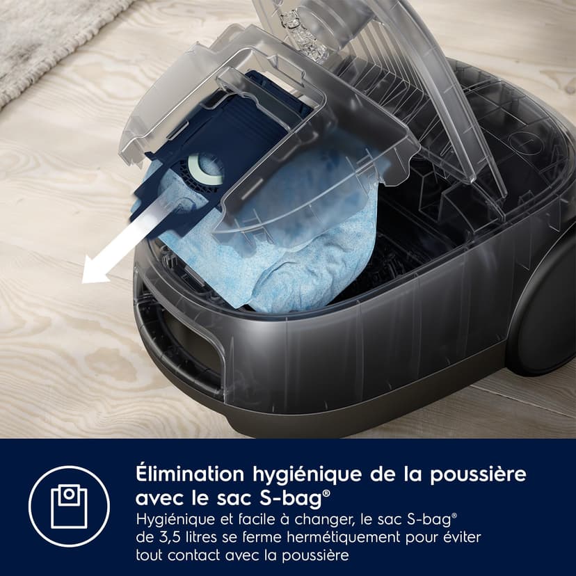 Electrolux 600 Animal, Vacuum Cleaner with Bag, Pet Hair Kit, 50% Recycled Plastic, Hygiene Filter 12 Washable, Cord 12 m XXL, EB61A5UG, Grey - 9