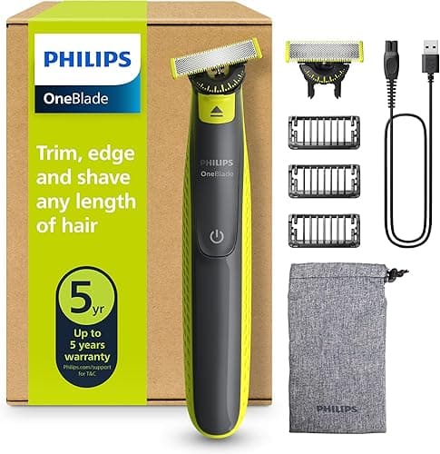 Philips OneBlade 360 Authentic Electric Beard Trimmer and Shaver, 2X 360 Blades, 3X Stubble Comb (1,3,5mm), QP2724/31