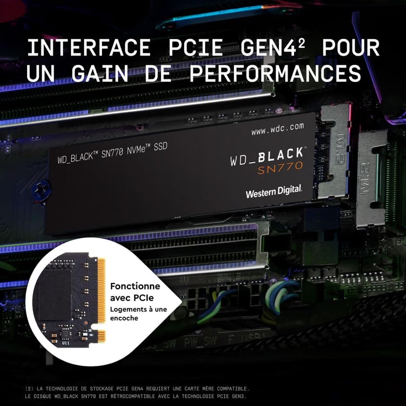 WD_BLACK SN770 SSD 1 To, Disque SSD Interne, Vitesse de lecture jusqu'à 5150 Mo/s, M.2 2280 NVMe SSD, PCIe Gen 4.0, Haute performance disque de jeu, Noir - 4