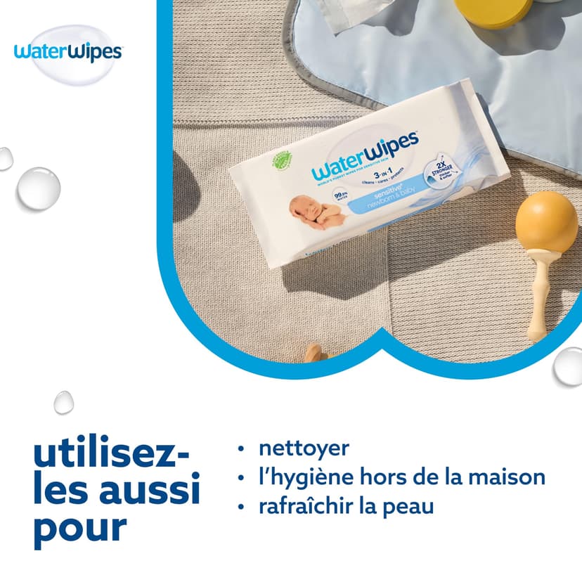 WaterWipes Sensitive+ Newborn & Baby Wipes, 1080 Count (18 Packs), 3-In-1 Cleans, Cares, Protects, 99.9% Water, Unscented - 6