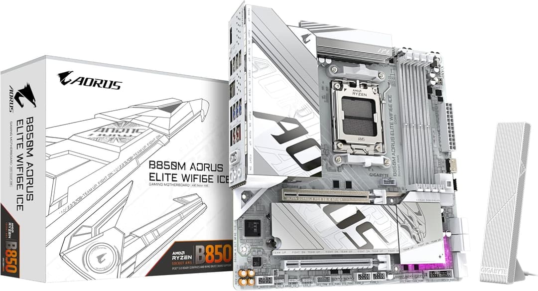 GIGABYTE B850M AORUS ELITE WIFI6E ICE Scheda Madre - Processori AMD Ryzen Serie 9000, 12+2+1 fasi VRM digitali, fino a 8200MHz DDR5 (OC), 1xPCIe 5.0 + 1xPCIe 4.0 M.2, LAN 2.5, WIFI 7, USB 3.2 Gen 2