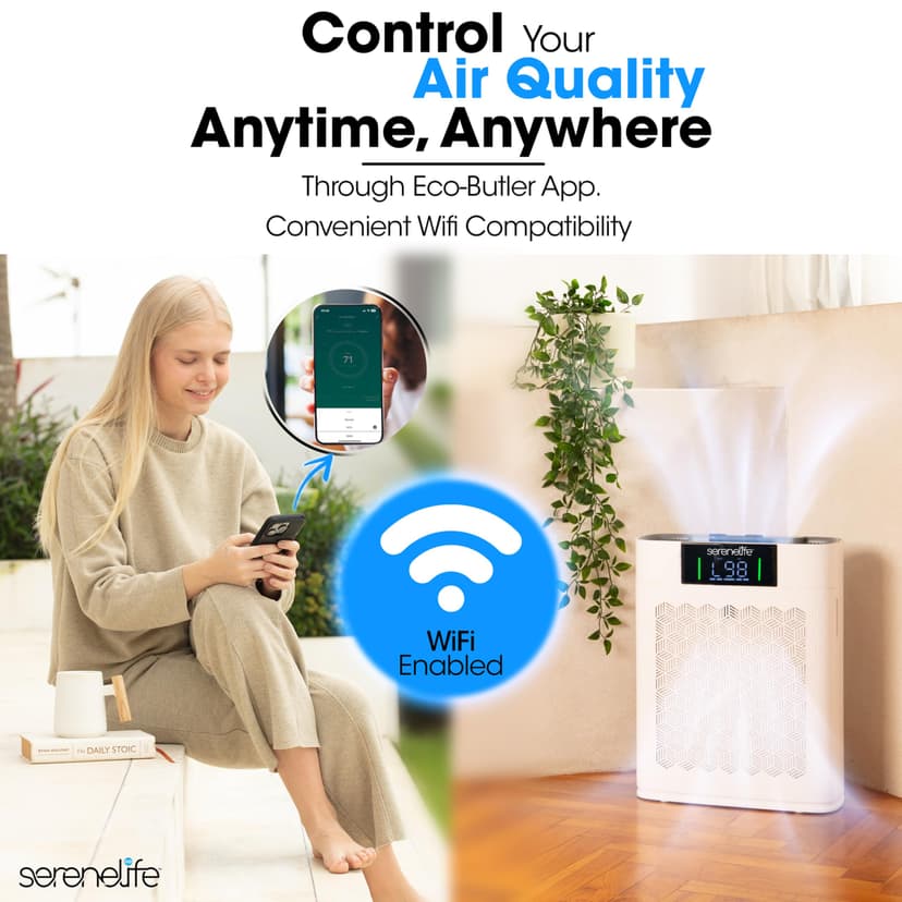 SereneLife Air Purifier for Large Room upto 100m² – HEPA Filter for Pets Dust Odor, Better Sleep, Allergies and Smoke, Smart WiFi App Control, Quiet Sleep Mode for Bedroom and Home Office (White) - 6