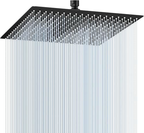 KINLIV Grand pommeau de douche à effet pluie noir mat de 40,6 cm, entièrement en métal en acier inoxydable 304, douche à effet pluie avec 324 buses en silicone – Pommeau de douche carré pour salle de