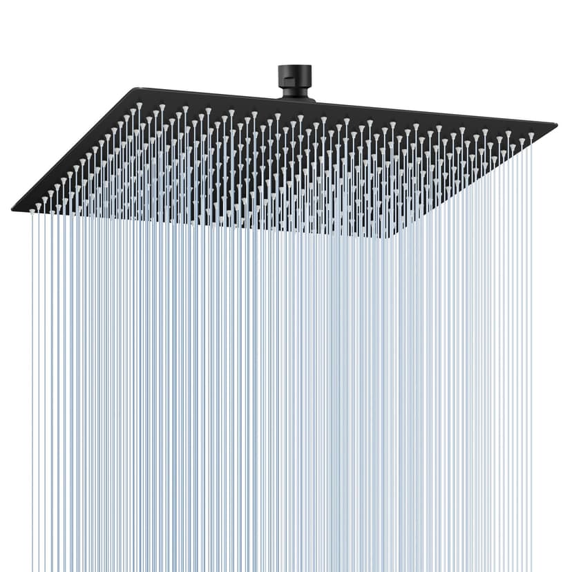 KINLIV Grand pommeau de douche à effet pluie noir mat de 40,6 cm, entièrement en métal en acier inoxydable 304, douche à effet pluie avec 324 buses en silicone – Pommeau de douche carré pour salle de - 1