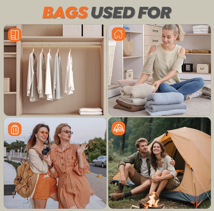 Vacbird 10 Pièces Sacs Sous Vide Vetement Aspirateur, 4 * 40x54cm, 4 * 47x64cm, 2 * 54x74cm, Sac de Rangement Sous Vide Réutilisable, Durable Housse Sous Vide, Idéaux pour Voyager et Organiser Bagage - 8