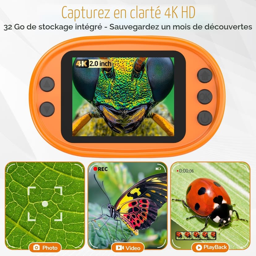 Microscope Numérique avec Écran de Poche pour Enfants: Loupe Rechargeable Mini Bijoux Jouet Éducatif Scientifique STEM Cadeau de Noël Filles Garçons de 4 à 12 avec Carte 32G Coque EVA - 2