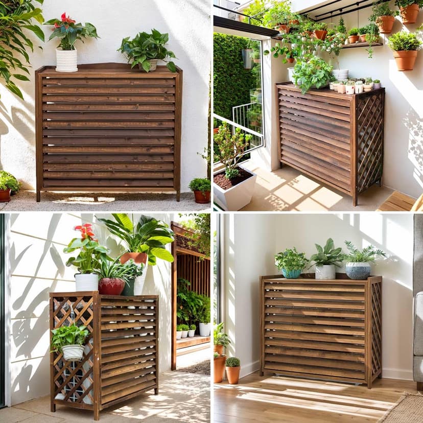 Outdoor Wood Air Conditioner Cover Motor Air Conditioner Wood Anti-Corrosion Cover for Outdoor Wood Waterproof Sun Protection Balcony Pot Holder (86 x 35 x 80 cm) - 2