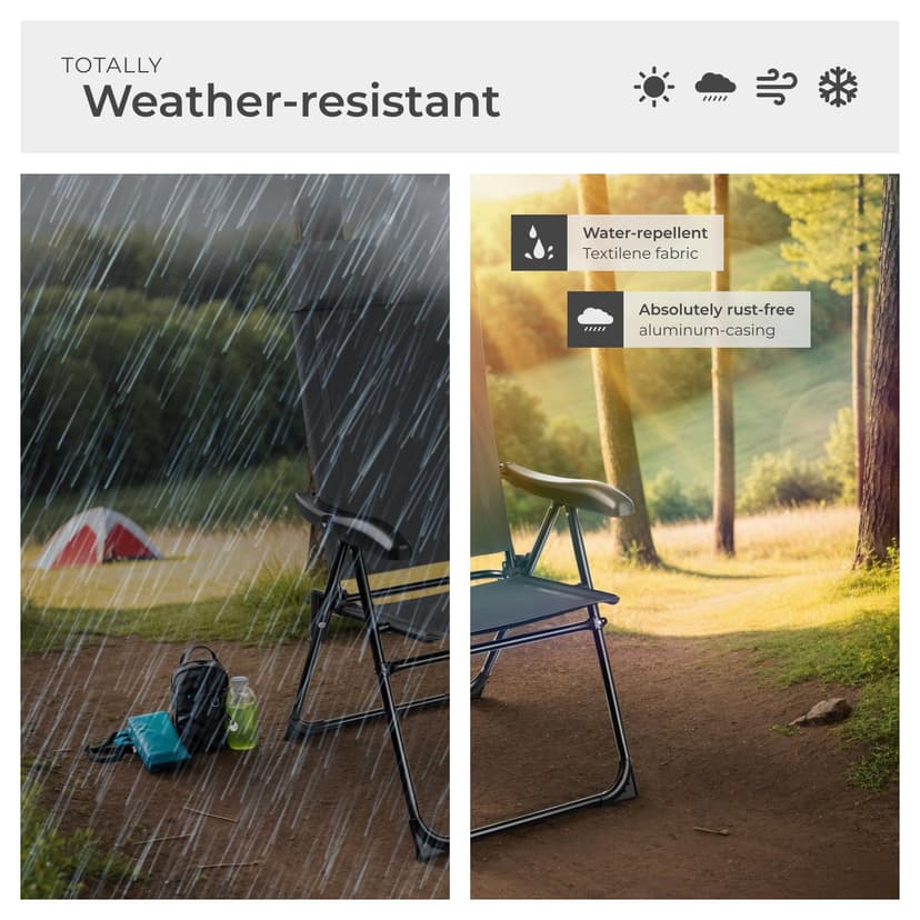 tectake® Set of 2 Folding Camping Chairs with Adjustable Backrest & Soft Head Cushion, Durable Camping Chair Set with Weather-Resistant Frame, Folding Chair Set for Travel, Garden, Patio - Anthracite - 7