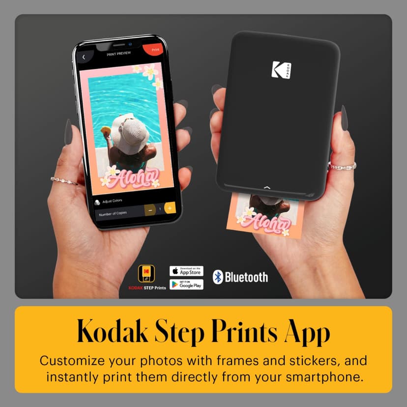 KODAK Step Instant Smartphone Photo Printer, Portable Mini Color Wireless Mobile Printer, Zink 2x3” (5.1x7.5 cm) Sticky-Back Photos, Bluetooth Compatible with iOS & Android Devices, Editing App, Black - 4