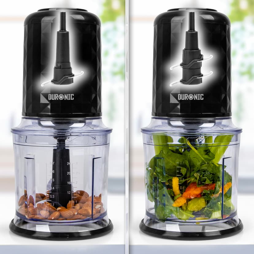 Duronic Mini Chopper CH57 BK Mini Food Processor 500W Black Vegetable Choppers 2 x 700ml Blender Bowl with Lid Garlic Chopper with Quad Stainless Steel Blades for Dips Sauces Vegetable Meat Mincer - 6