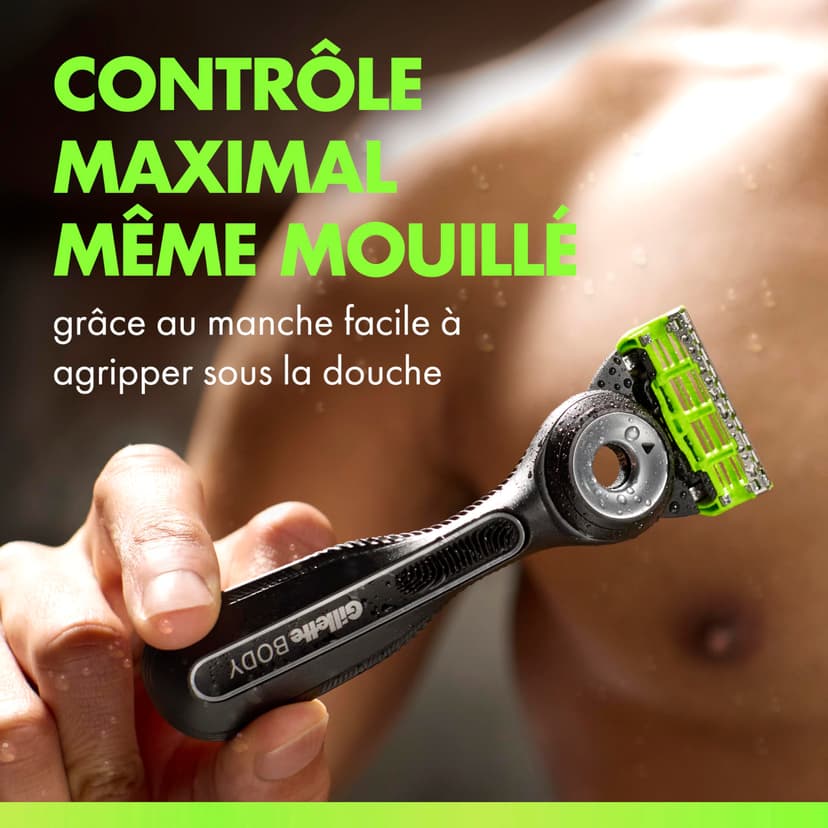 Gillette Labs Body + Intimate Rasoir Intime Homme, 4 Cartouches, Noir – Conçu pour le Rasage du Corps et du Pubis, Lames avec une Barre Anti-Poils Incarnés et Irritation, Manche Facile à Gripper - 5