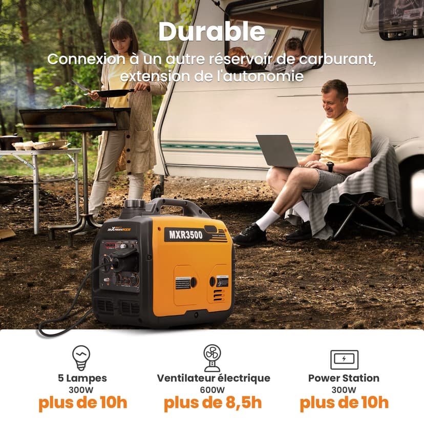 maXpeedingrods 3500W Portable Inverter Generator petrol 4-stroke with USB and 230 V sockets Super quiet and light as an emergency power generator for camping travel garage caravan construction site - 6
