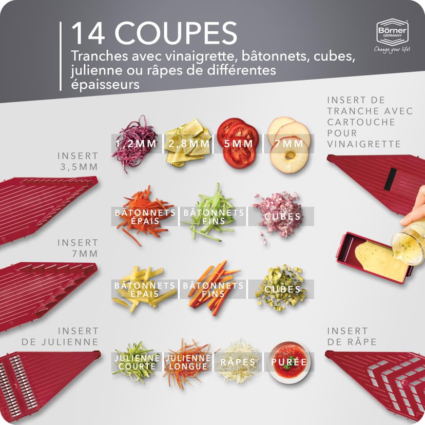 Coupe-Légumes Börner Vital (Profi Set) • 12 Styles de Coupe • Mandoline en Acier Inoxydable • Coupe Légumes avec Fonction Assaisonnement • Pour couper en Tranches, Juliennes, Dés - 2
