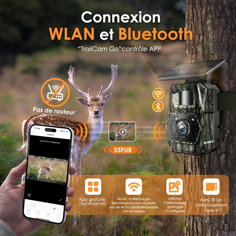 MAXDONE Wildlife Camera WiFi Bluetooth, 48MP 30FPS Solar Trail Camera (DARK GREEN) - 4