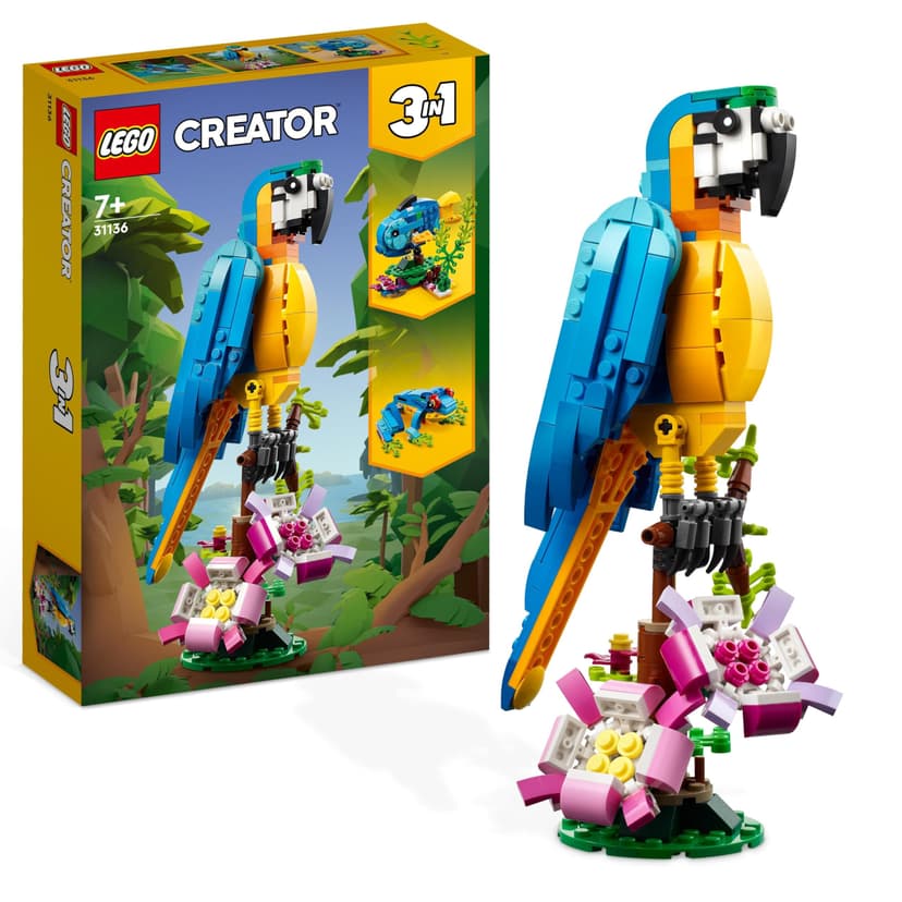 LEGO Creator 3 in 1 Exotic Parrot to Frog to Fish Animal Figures Building Toy, Creative Toys for Kids Aged 7 and up 31136 - 1