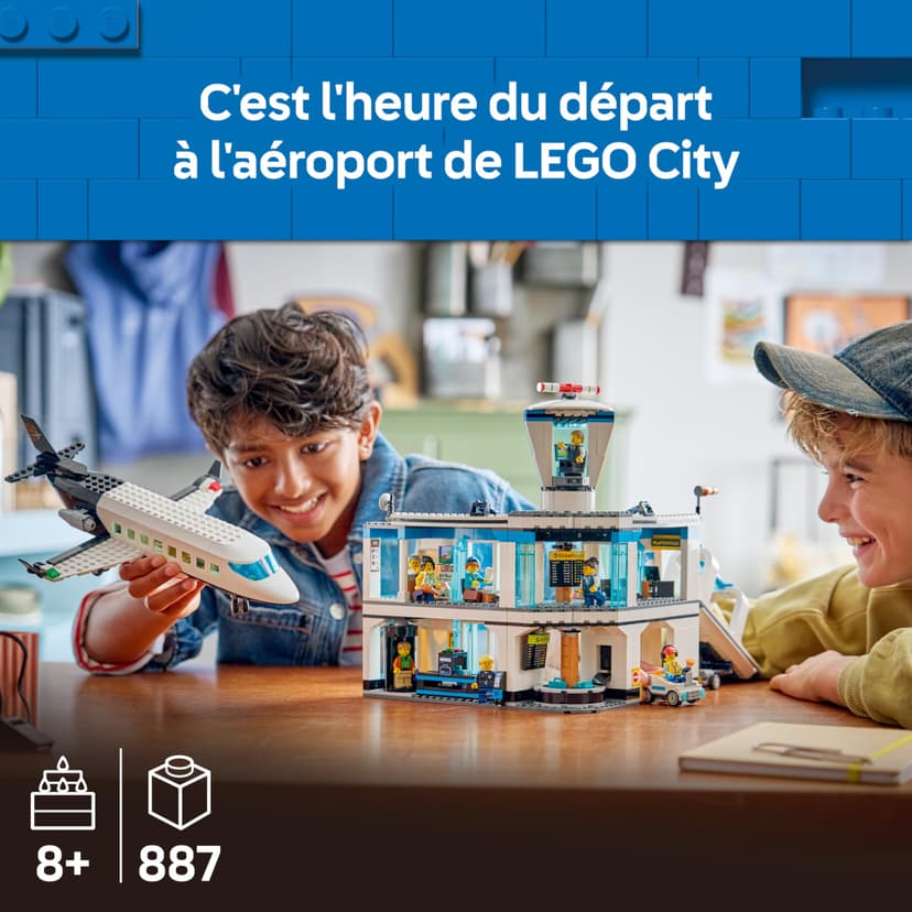 LEGO City Airport with Airplane Toy - Miniature Model Kit w/Terminal, Plane, Tug Car, Bridge, 9 Minifigures & Accessories - Birthday Gift Idea for 8+ Year Old Boys - 60502 - 2