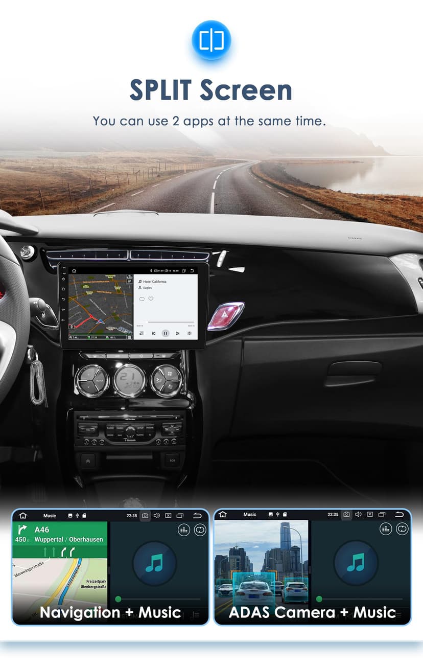 Autoradio Android 13 pour Citroën C3 DS3 2010-2016, 8 cœurs 4G + 32 Go Navi Support autoradio sans Fil Carplay/Android Auto Bluetooth Dab WiFi 4G Lien Miroir caméra arrière/Avant (Noir) - 6